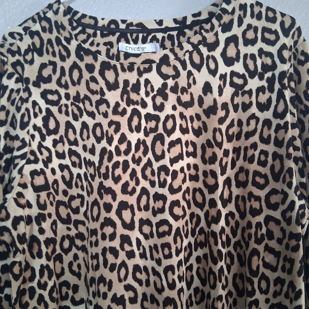 Chico's NWT Touch Of Cool Animal Leopard LS Layering Tee Camel 3/XL - Picture 3 of 7